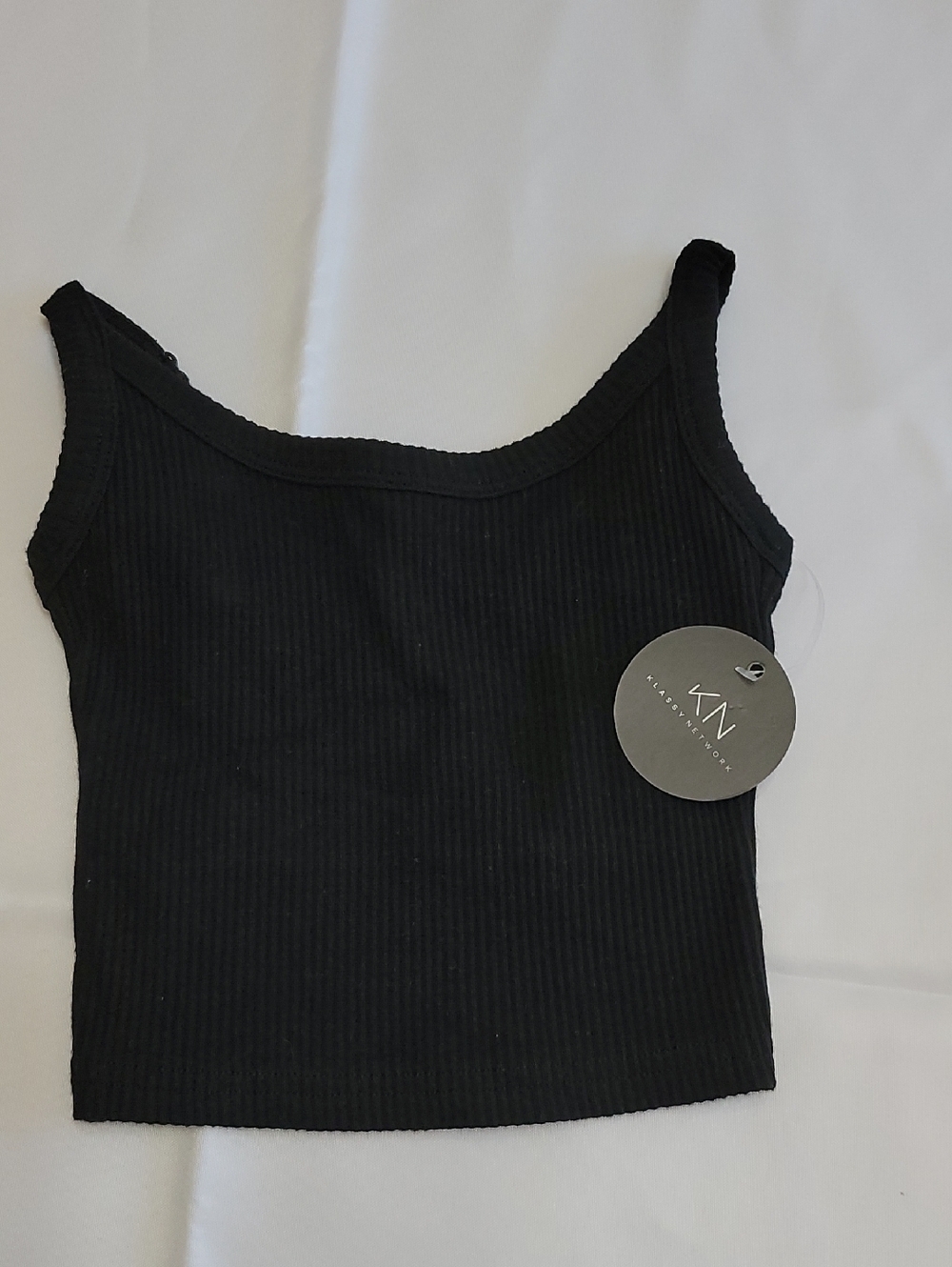 Klassy Network Black Ribbed Crop Tank Top Adjustable Straps - Women